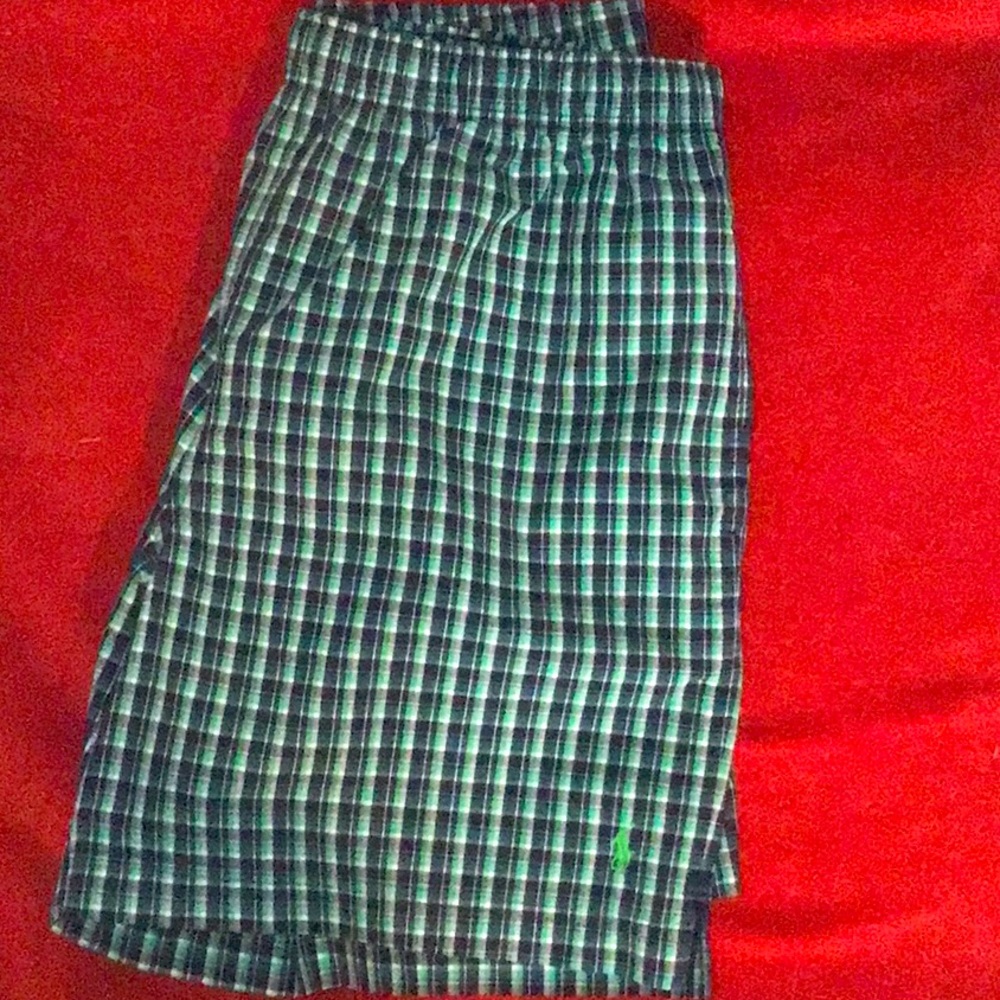 Polo by Ralph Lauren Men’s Swim Trunk blue/green plaid sz L used good condition